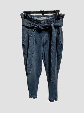 Something Navy High Rise Paperbag Tie Waist Denim Jeans Size 10